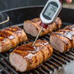 Grill over medium-high heat for 7 minutes per side. Check the internal temperature of each pork tenderloin with a digital meat thermometer. When it reaches 140 degrees, brush the tops and sides of each tenderloin with your favorite BBQ sauce
